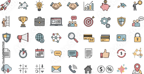 Collection of handdrawn business and finance icons on a white background 2.