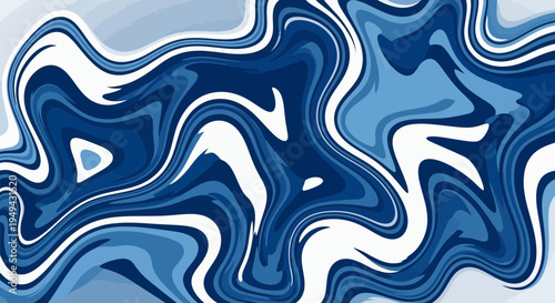 Abstract Blue Marbling Texture with Flowing Ink Waves and Contemporary Liquid Art Background