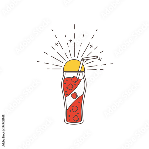 Trendy Strawberry Cocktail with Straw and Sunburst