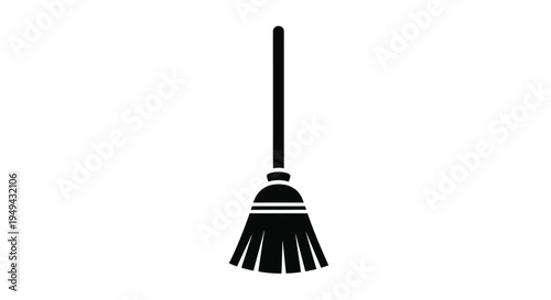 Simple black silhouette of a traditional household broom on white