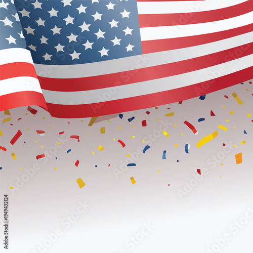American flag with confetti patriotic design for celebrations and concepts