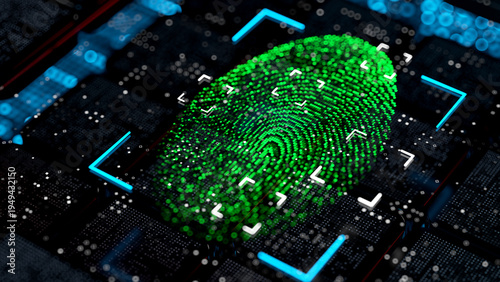 Fingerprint on digital background with flow data. security concept. Data Breach.