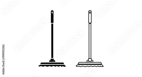 Two black and white illustrations of cleaning mops on a white background
