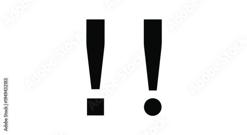 Two black exclamation points against a stark white background