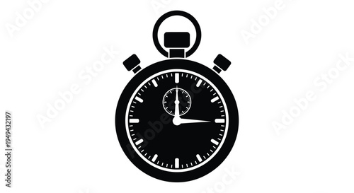 Simple black and white illustration of a classic stopwatch