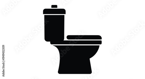Simple black silhouette of a modern toilet with lid down