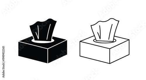 Simple black and white line drawing of two tissue boxes