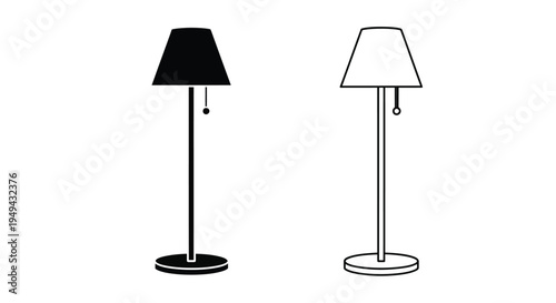 Two floor lamps in contrasting black and white line art style