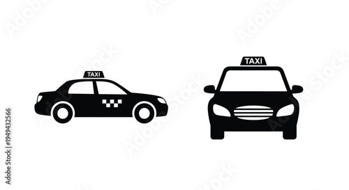 Two black taxi silhouettes are displayed against a white background
