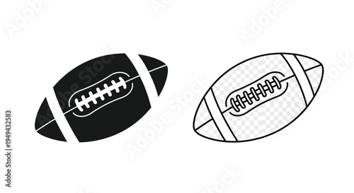 Two american footballs one solid black and one with a textured pattern