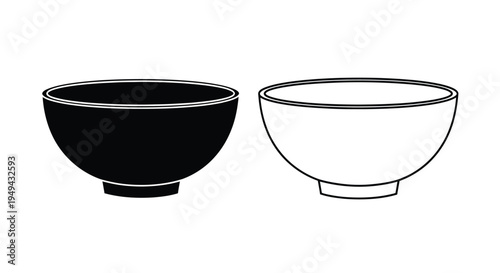 Two simple bowls one black one white rendered in a minimalist style