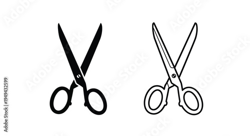 Two pairs of scissors shown in black and white line art depictions