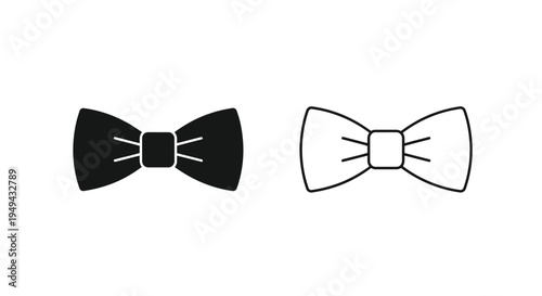 Two bow ties one filled and one outlined displayed in black and white