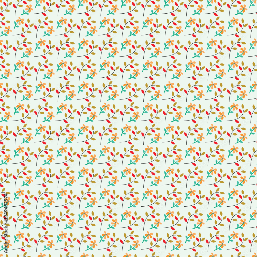 Obraz premium Colorful floral seamless pattern with orange flowers and green leaves
