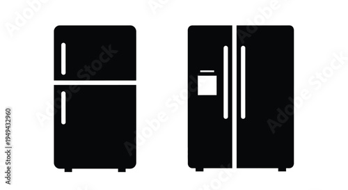 Two black refrigerator silhouettes a top freezer and a side by side model