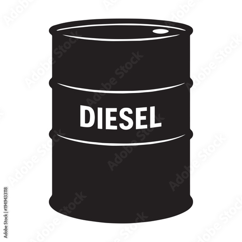 Black industrial diesel fuel barrel vector icon, simple flat design illustration for energy, transportation, and power concepts