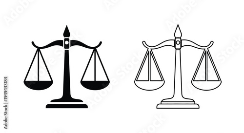 Scales of justice icon set solid and outline versions displayed