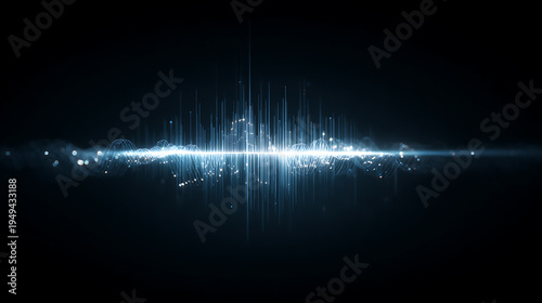 A vibrant horizontal blue light streak with glowing particles and vertical light spikes