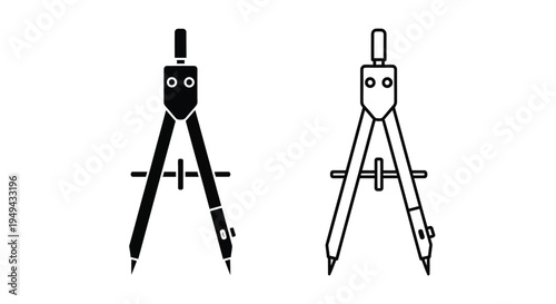 Two black silhouette illustrations of drafting compasses shown side by side