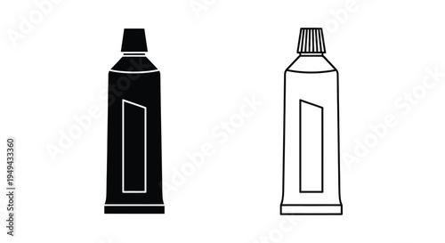 Black and white illustration of two toothpaste tubes in contrasting styles