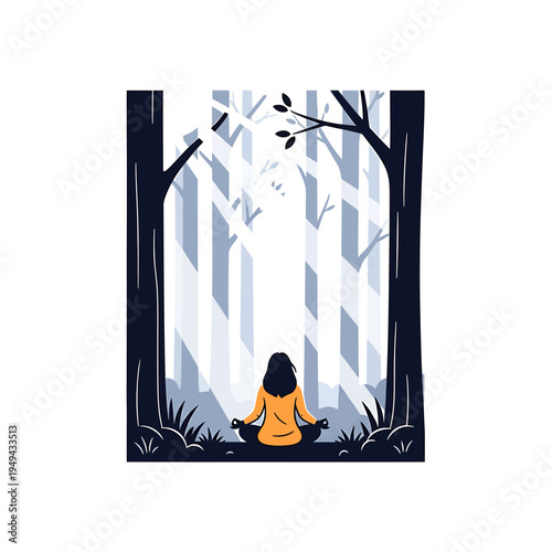 Woman Meditating in Forest Scene