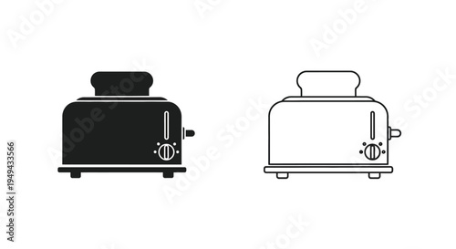 Two minimalist toaster illustrations one black and one white side by side