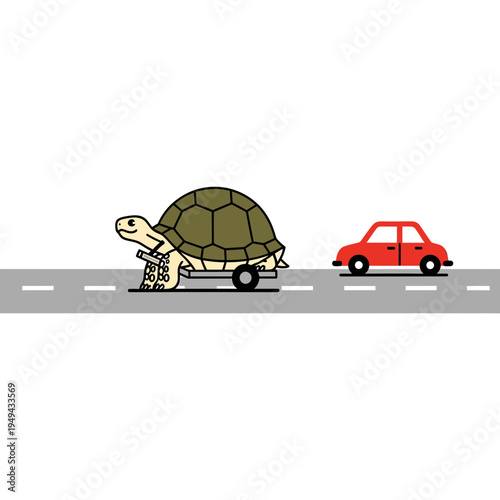 Funny Turtle on Wheels Racing a Car