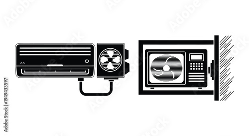 Black and white illustration of an air conditioner and microwave oven