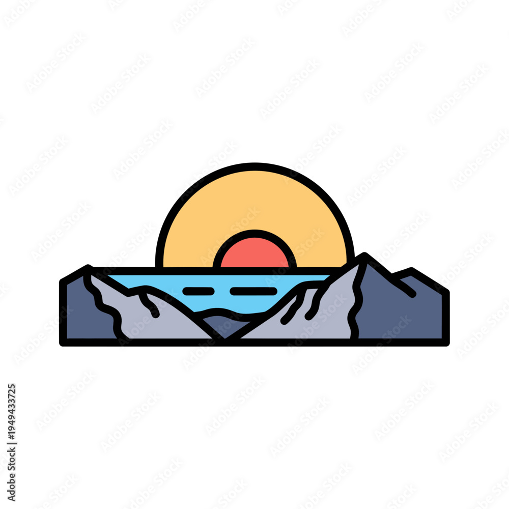 Fototapeta premium Mountain Landscape at Sunset Icon