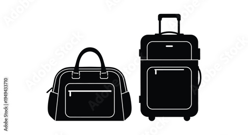 Black silhouette icons depicting a handbag and a rolling suitcase