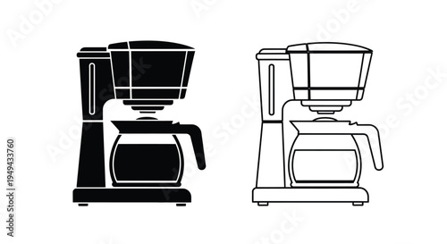 Black and white line art illustration of two coffee makers