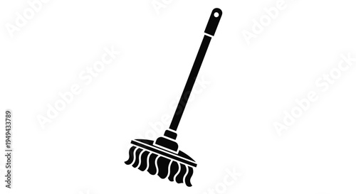 Simple black silhouette of a floor cleaning mop with handle