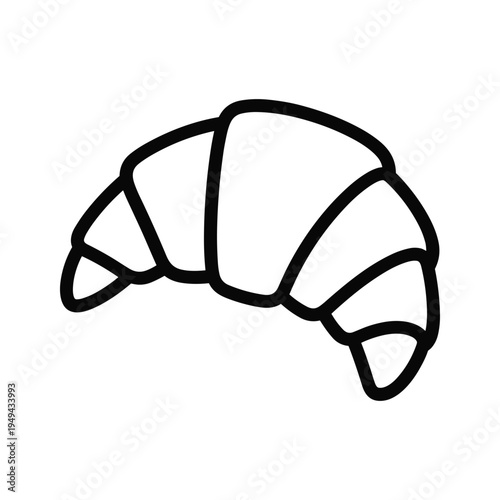 Simple black line drawing icon of a croissant, perfect for graphic design, food blogs, menus, and culinary illustrations.