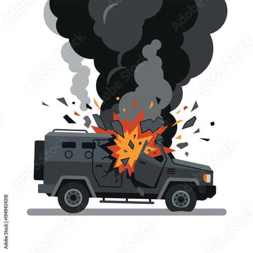 vector of damaged ground war vehicles burned by missile attack 04