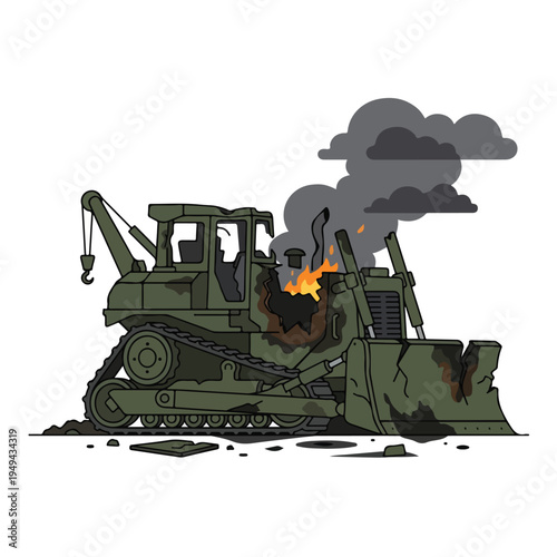 vector of damaged ground war vehicles burned by missile attack 03