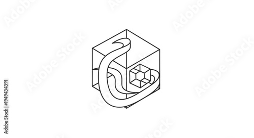 Abstract Cubic Structure with Intertwined Path, Geometric Design
