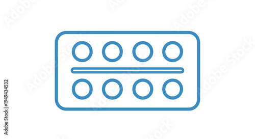 Blister pack of eight round pills or capsules, medical treatment icon