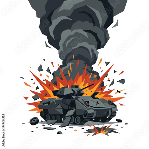 vector of damaged ground war vehicles burned by missile attack 001