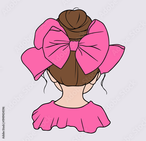cute girl with pink bow hairstyle vector illustration