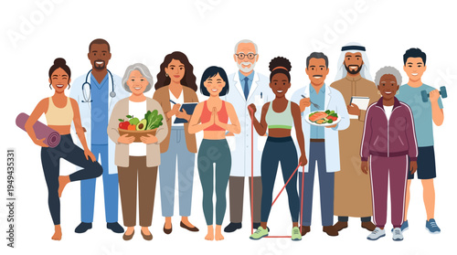 Diverse group of happy people.