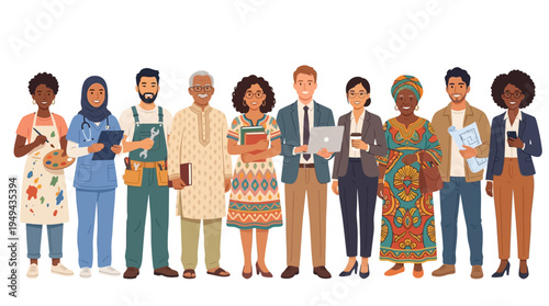 Diverse group of people standing.