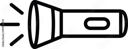 Black and white flashlight with light rays symbol simple
