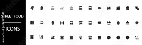 A collection of street food icons on a white background