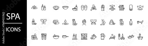 A collection of spa icons on a white background
