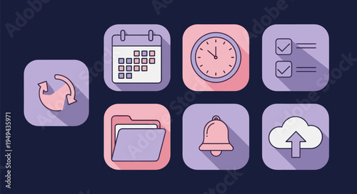 Icon set calendar clock folder and cloud
