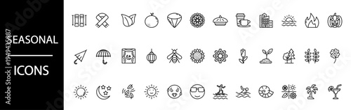 A collection of seasonal icons on a white background
