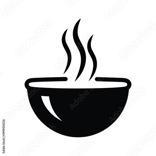 Simple Black Icon of a Hot Bowl of Food with Steam Rising