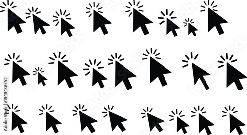 Black computer mouse cursors with rays on white background black cursor computer mouse pointers
