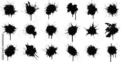 Black ink splatters on white background paint splatters