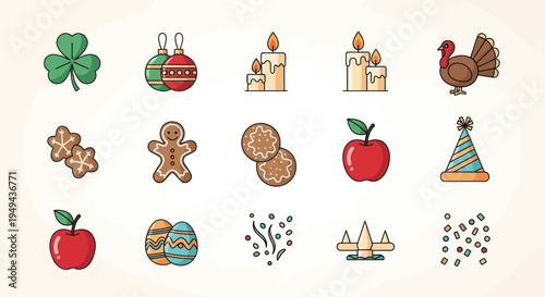 Holiday icons festive symbols and emblems